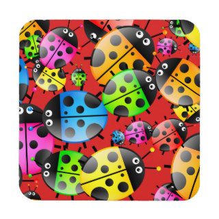 Colourful Cute Cartoon Ladybug Wallpaper Drink Coaster