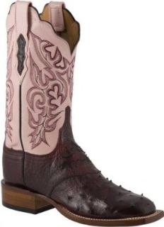 LUCCHESE 2000 T1705 Womens Cowboy Cowgirl Ostrich Leather Western Boots Pink/Black Cherry Shoes