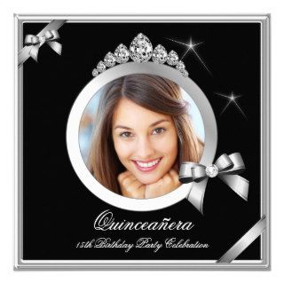 Quinceanera Black Silver Photo 15 Birthday Party Personalized Announcements