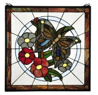 Meyda Lighting 32672 20"W X 20"H Butterfly Floral Stained Glass Window: Home Improvement