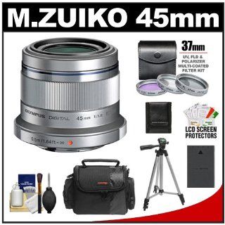 Olympus M.Zuiko 45mm f/1.8 ED Lens (Silver) with 3 UV/FLD/PL Filters + Battery + Cleaning Kit for Pen 4/3 Digital Cameras  Players & Accessories