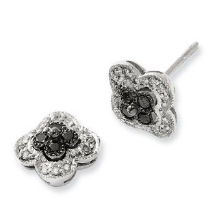Sterling Silver Black & White Diamond Earrings: Jewelry