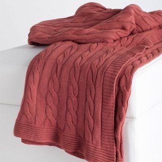 Rizzy Home Cable Knit Sweater Fabric Throw, Paprika/Paprika   Throw Blankets