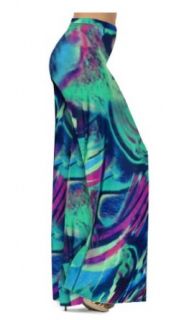 Sanctuarie Designs Women's Wild Cool Swirl Print Slinky Plus Size Supersize Palazzo Pants 1x Teal/purple/ 45" Hips & 29" Length at  Womens Clothing store
