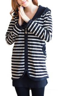 Black And White Striped Sweater Coat Hooded Long Cardigan sweater at  Womens Clothing store