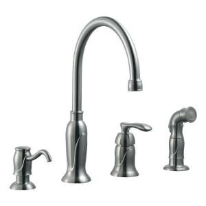 Design House Madison Single Handle Side Sprayer Kitchen Faucet with Soap Dispenser in Satin Nickel 525808