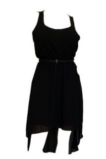 Plus Size Sleeveless High Low Dress With Belt Black   3X at  Womens Clothing store:
