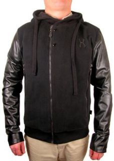 Hudson Outerwear Men's Moto Fleece Leather Sleeve Jacket (S, Black) at  Mens Clothing store