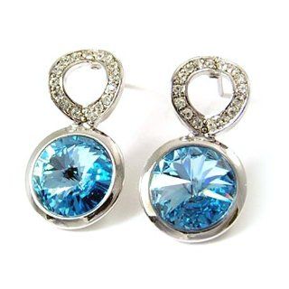 Silvertone Light Blue Swarovski Elements Crystal Linked Earrings: Jewelry