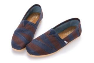 Toms   Mens Stripe Classic Slip On Shoes, Size 11.5 D(M) US, Color Burgundy Denim Loafers Shoes Shoes