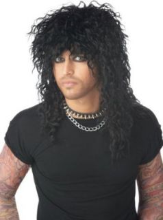 Adult Black 80's Rocker Costume Wig: Clothing