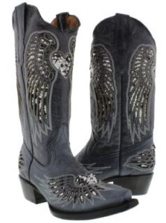 Cowboy Professional   Women's Wings with Heart Denim Blue Leather Cowboy Boots: Cowboy Professional Boot Company: Shoes