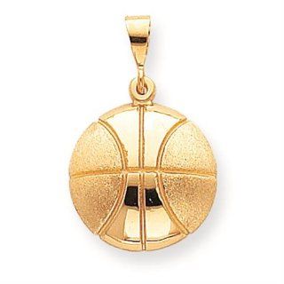 10K Yellow Gold Polished & Satin Basketball Open Back Charm Pendant: Jewelry
