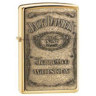 Zippo 254BJD428 Jack Daniel's Emblem High Polish Brass Windproof Lighter with Zippo Brown Leather Loop Pouch Sports & Outdoors