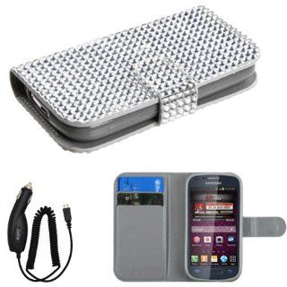 SAMSUNG GALAXY RING M840 PREVAIL 2 SILVER DIAMOND BLING MAGNET LOCK FLIP COVER WALLET ID CASE +FREE CAR CHARGER from [ACCESSORY ARENA]: Cell Phones & Accessories