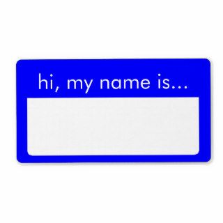 Hi, My Name is, Blue Name Tag Labels Custom Shipping Labels