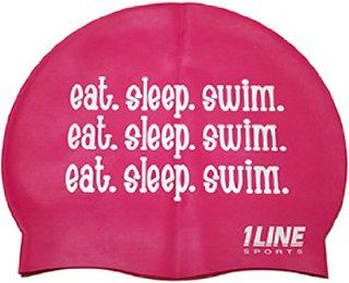 1Line Sports Eat Sleep Swim Silicone Swim Cap Pink  Sports & Outdoors
