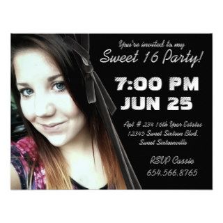 Mod Angle Velvet Ribbon Photo Sweet 16 Party Announcements