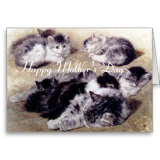 MOTHER CAT WITH KITTENS / Mother's Day Roses Greeting Card