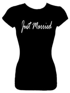 Junior's Funny T Shirt (JUST MARRIED) Wedding Bridal Party Fitted Shirt: Clothing