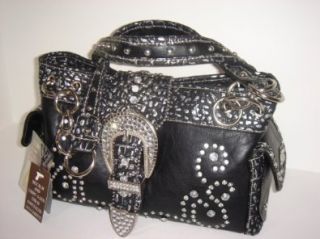 Black Leather Rhinestone Bling Concealed Carry Purse Montana West BEG 8085: Shoulder Handbags: Shoes