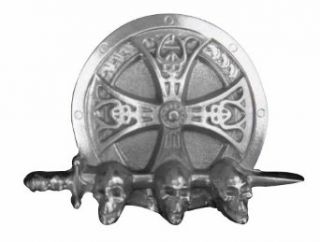 Viking Sword and Shield W/Skulls Novelty Belt Buckle: Clothing