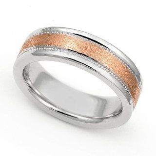 14k White and Rose Gold 6mm Two Tone Milgrain Wedding Band Ring: Jewelry