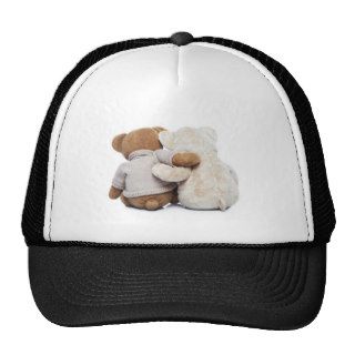Back view of two Teddy bears hugging each other Hat