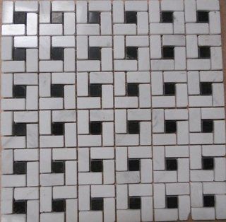 Stone Mosaic Tile Backsplash Tumbled Mini pinwheel Mosaic Polished White & Black Marble 12"x12" Cha 053 (3pcs)    