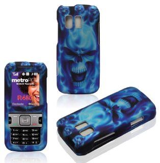 2D Blue Skull Samsung Straight Talk R451c, TracFone SCH R451c, Messenger R450 Cricket, MetroPCS Case Cover Hard Snap on Rubberized Touch Phone Cover Case Faceplates: Cell Phones & Accessories