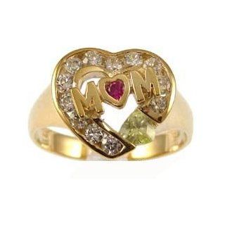 14k Yellow Gold, Heart Shape Mom Mother's Ring with Brilliant Lab Created November Yellow Topaz Birthstone: Jewelry