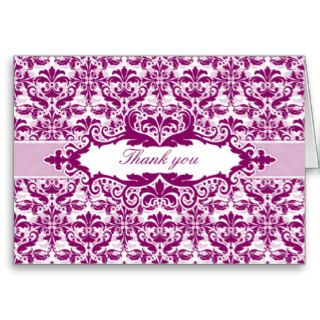 Damask & Scroll Frame Thank You card (Magenta)