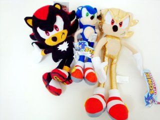 Sega Sonic The Hedgehog X Sonic, Gold Sonic and Shadow 3 Plush Doll Stuffed Toy 9  12 inches   Great gift for kids. Very Cute: Toys & Games