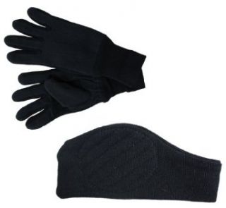 Women's Winter 2 Item Bundle Soft Wrist Length Knit Gloves + Extra Warm Head Ear Band Stretch Headband   One Size (Black)