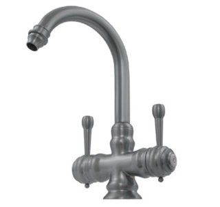 Whitehaus WH20106 WBRZ Evolution 5 1/2 Inch Colonial Style Single Hole/Dual Lever Handles Bar Faucet with Gooseneck Swivel Spout, Weathered Bronze   Touch On Kitchen Sink Faucets  