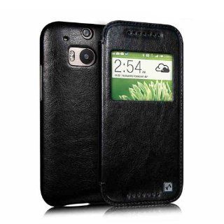 Moon Monkey Intelligent Window Well selected Leather Ultra thin Folio Cover Case for Htc One2/m8 (Black) Cell Phones & Accessories