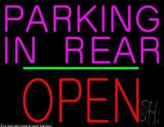 Parking In Rear Block Open Green Line Clear Backing Neon Sign 24" Tall x 31" Wide : Business And Store Signs : Office Products