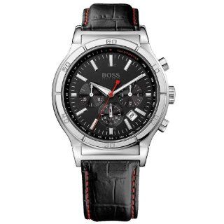 Hugo Boss Gents Chronograph Watch with Black Leather Strap: Watches
