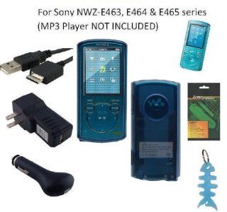 6 Items Accessories Bundle Kit for Sony Walkman NWZ E463, NWZ E464 and NWZ E465 MP3 Player: Includes (Blue) Soft Gel Thermoplastic Polyurethane TPU Skin Case Cover, LCD Screen Protector, USB Wall Charger, USB Car Charger, 2in1 USB Cable and Light Blue Fish