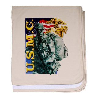Baby Blanket Petal Pink USMC US Marine Corps Soldier with US Flag and Emblem Symbol : Nursery Swaddling Blankets : Baby