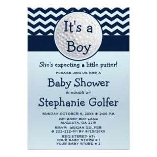 Golf Ball Blue Chevron Funny Its A Boy Baby Shower Custom Invites