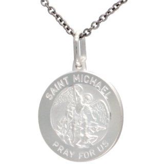 Sterling Silver Saint Michael Medal 3/4 inch Round Antiqued Finish, Free 24 inch Surgical Steel Chain: Pendant Necklaces: Jewelry
