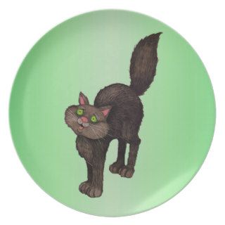 Cute Black Cat Green Eyes Dinner Plates