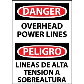 NMC ESD468AB Bilingual OSHA Sign, Legend "DANGER   OVERHEAD POWER LINES", 10" Length x 14" Height, 0.040 Aluminum, Black/Red on White: Industrial Warning Signs: Industrial & Scientific
