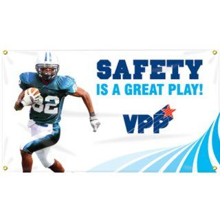 Accuform Signs MBR471 Reinforced Vinyl Motivational VPP Banner "SAFETY IS A GREAT PLAY!" with Metal Grommets and Football Graphic, 28" Width x 4' Length: Industrial Warning Signs: Industrial & Scientific