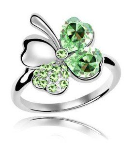 Charm Jewelry Swarovski Crystal Element 18k White Gold Plated Peridot Green Sweet Four Leaf Clover Elegant Fashion Ring Z#155 Zg4f862c1d487ac Engagement Rings Jewelry
