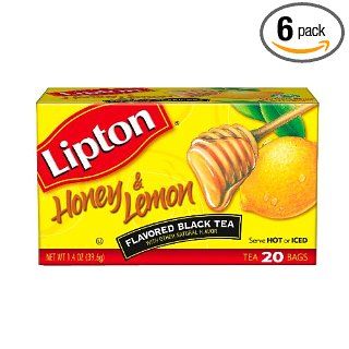 Lipton Flavored Black Tea, Honey & Lemon, Tea Bags, 20 Count Boxes (Pack of 6) : Grocery Tea Sampler : Grocery & Gourmet Food