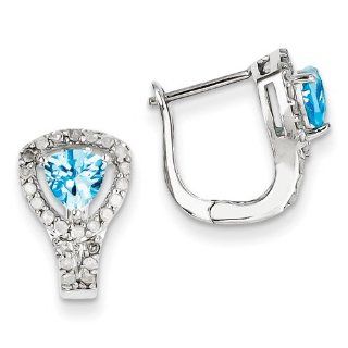 Sterling Silver 1.38ct Diamond & Light Swiss Blue Topaz Hinged Earrings Jewelry