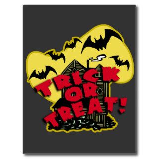 Trick or Treat Haunted House Halloween Art Post Card
