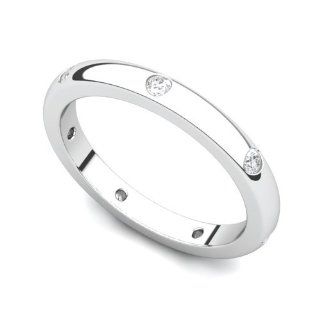 14k White Gold Bezel set Diamond Semi Eternity Wedding Band Ring (G H/SI, 0.21 ct.): White Gold Wedding Band For Women Bezel: Jewelry